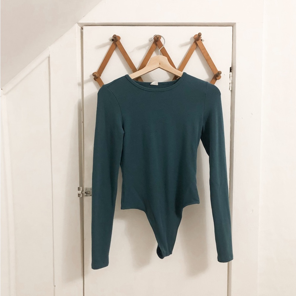 Aritzia Teal Long-Sleeve Crewneck Bodysuit
